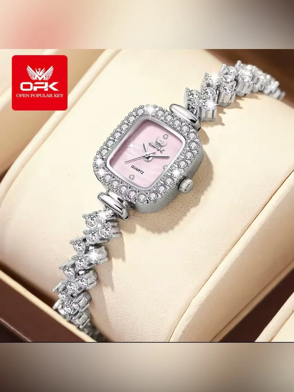 New Silver Bracelet Watch with Pink Dial